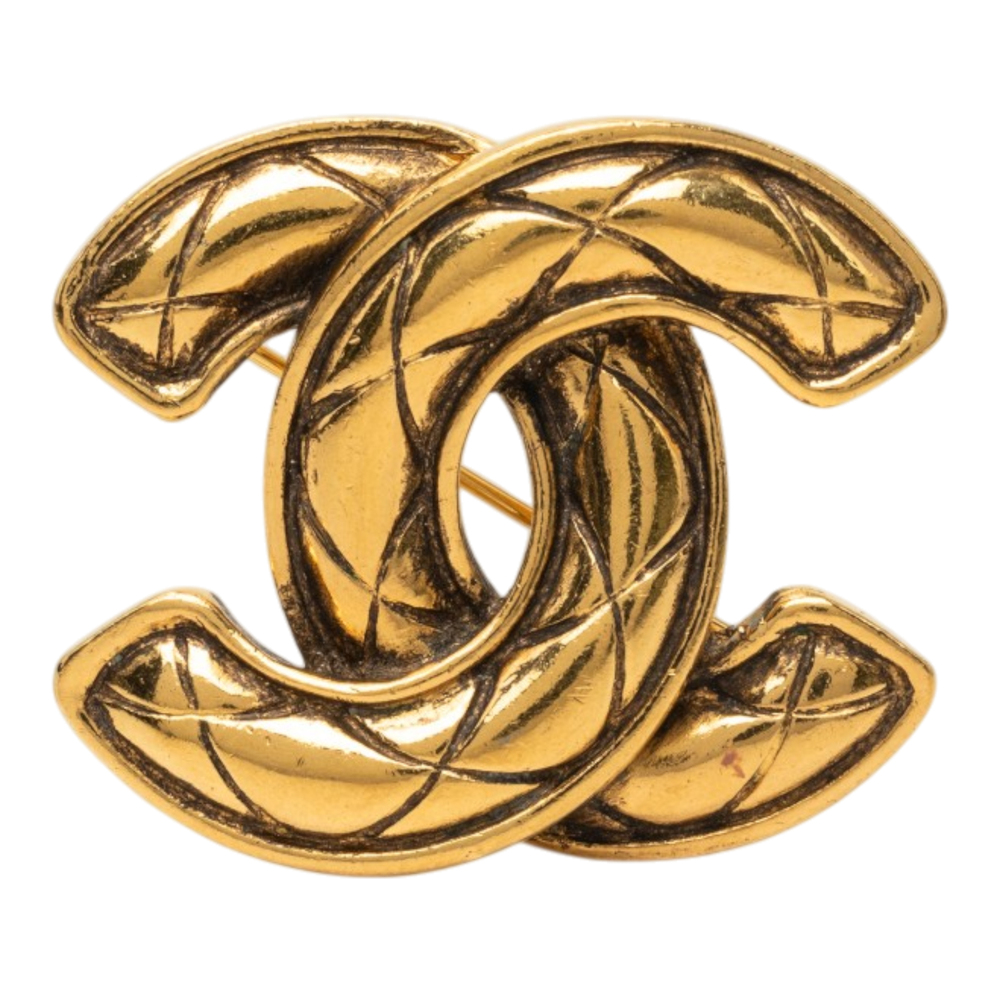 Pre-Loved Chanel CC Gold Plated Quilted Brooch